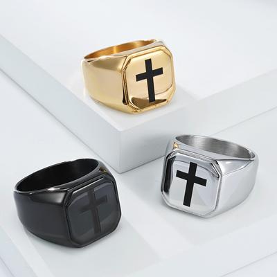 Bague Croix pour Homme, Bagues Saintes de Prière Catholique Inspirant Religieux Cadeau pour Lui, Bague en Acier Inoxydable