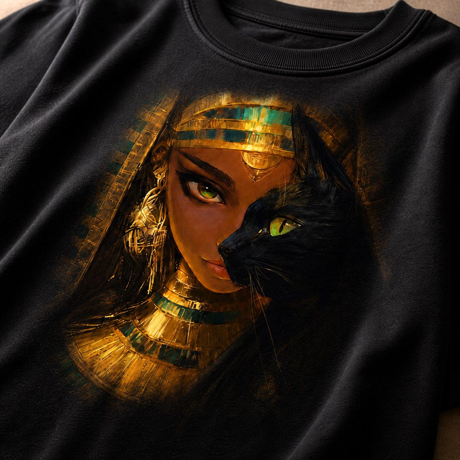 Egyptian Queen Black Cat T-Shirt – Dark Chocolate Bastet Mythology Streetwear Tee 3XL