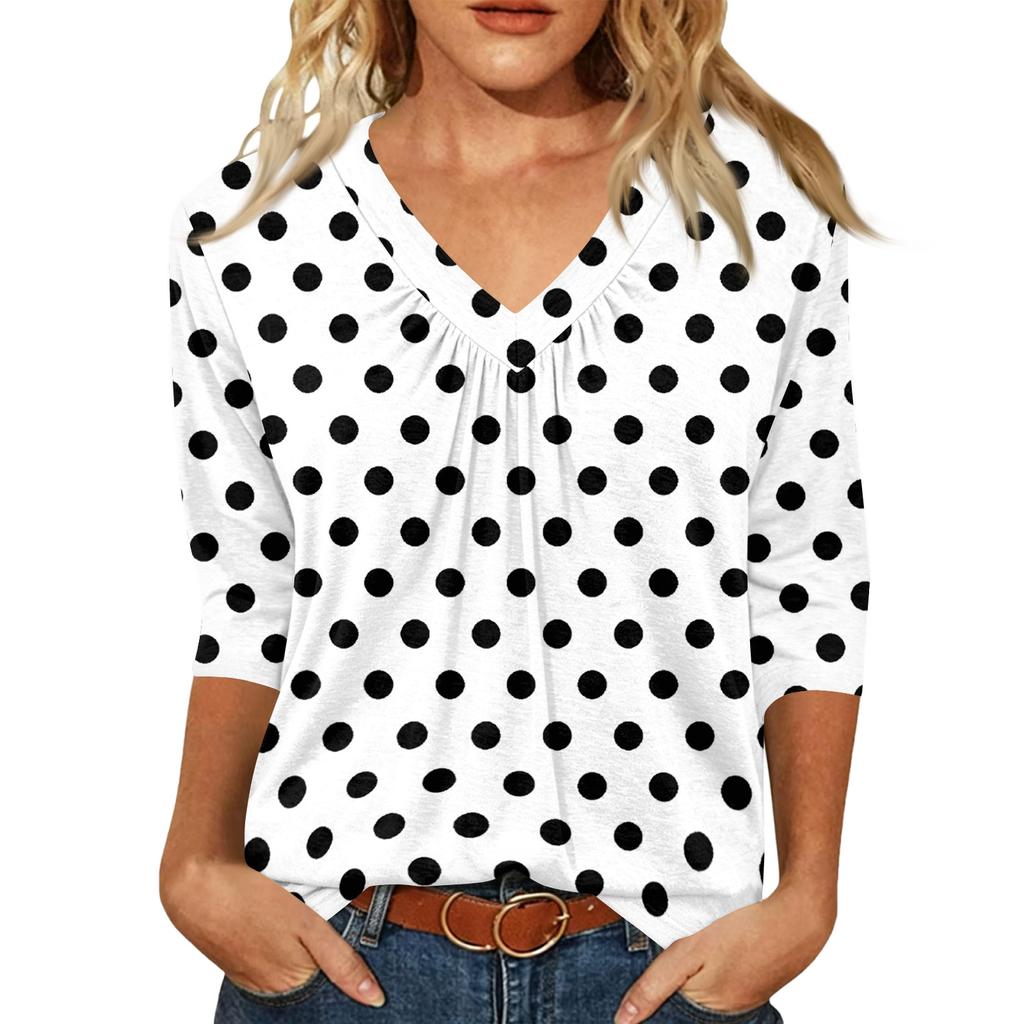 Damen Casual V-Ausschnitt Geometrischer Print Oberteil, Dreiviertelarm Bluse für den Alltag