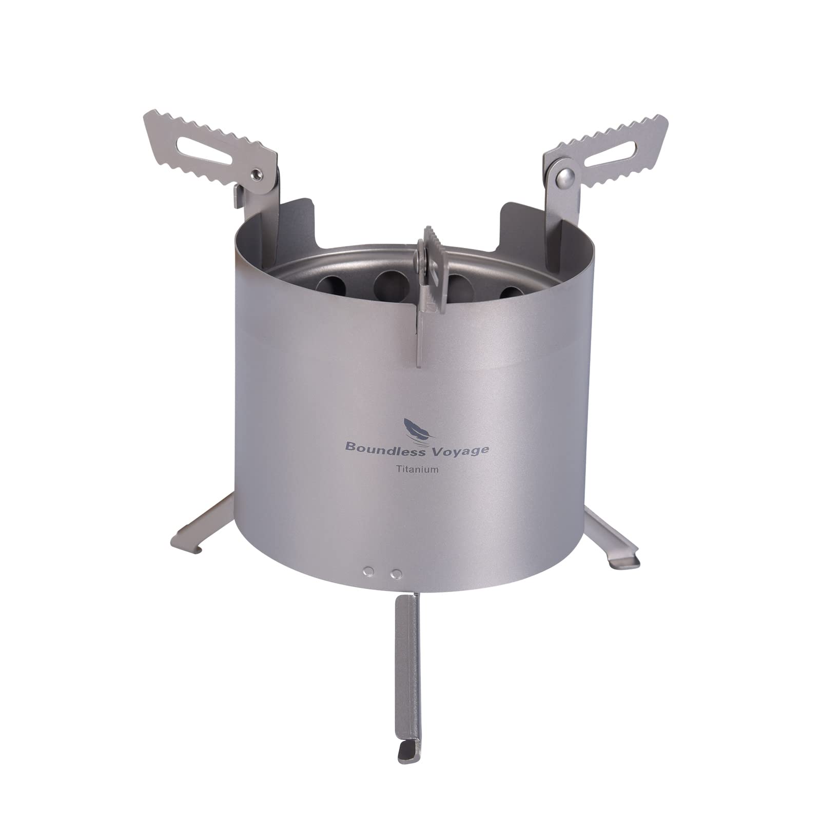 Boundless Voyage Titanium Alcohol Stove with Trivet, Folding Stand, Lightweight Outdoor BBQ Grill, Camping Stove with Storage Bag (Stove Ti2014C (Sing