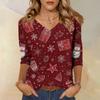 Women's Christmas Printed V-Neck 3/4 Sleeve Loose Fit Casual Shirt