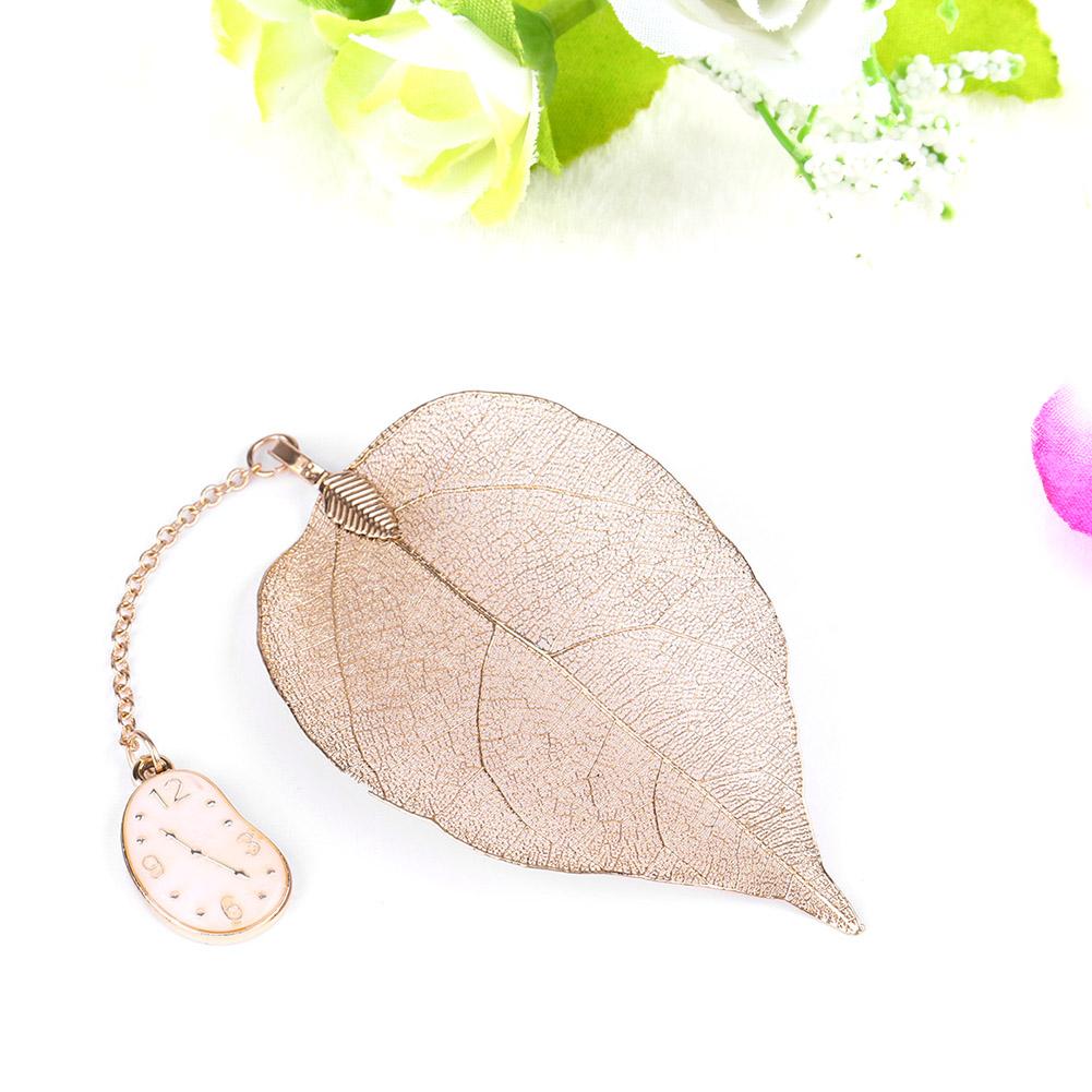 Golden Leaf Novelty Bookmark Clock Motif Alloy Bookmark Gifts Clock Bookmark Book Reading