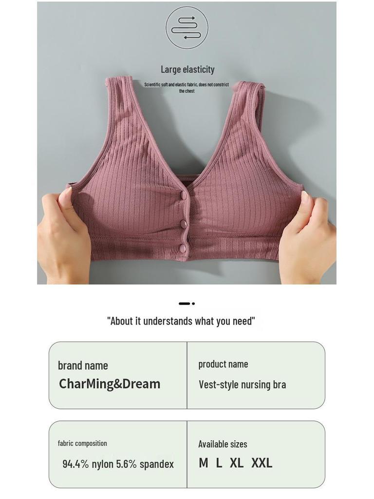 Adjustable Seamless Maternity Nursing Bra with Front Buckle - Plus Size Vest Style