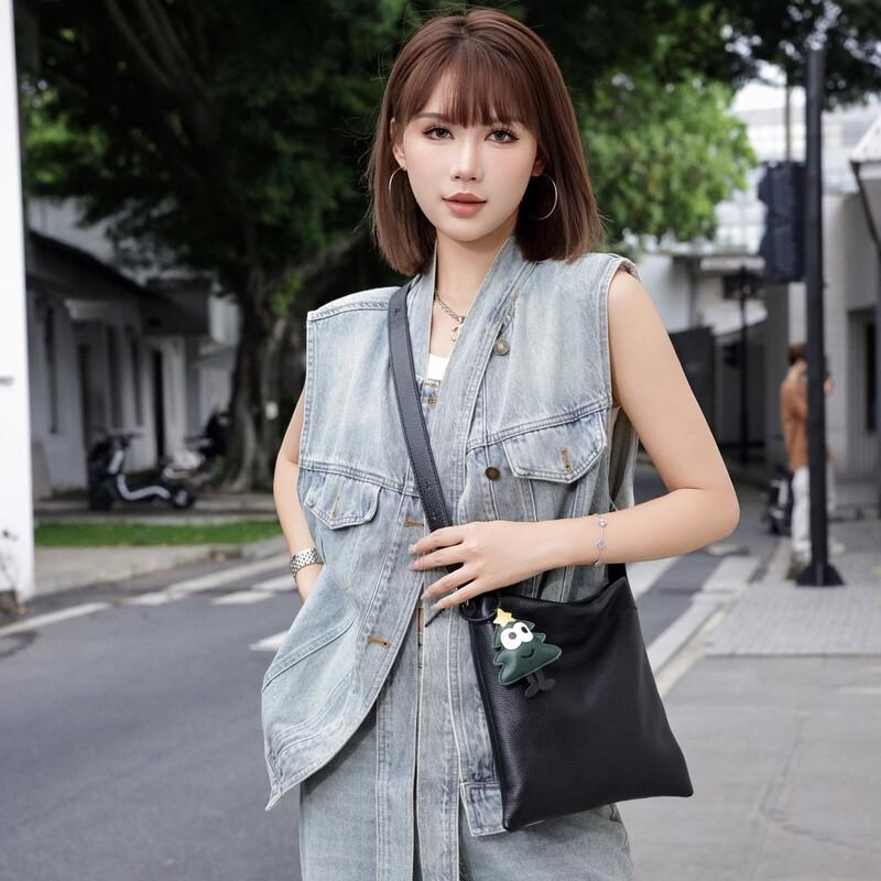 Dou Xiaozhu Nischenmode Echte Leder Eimertasche