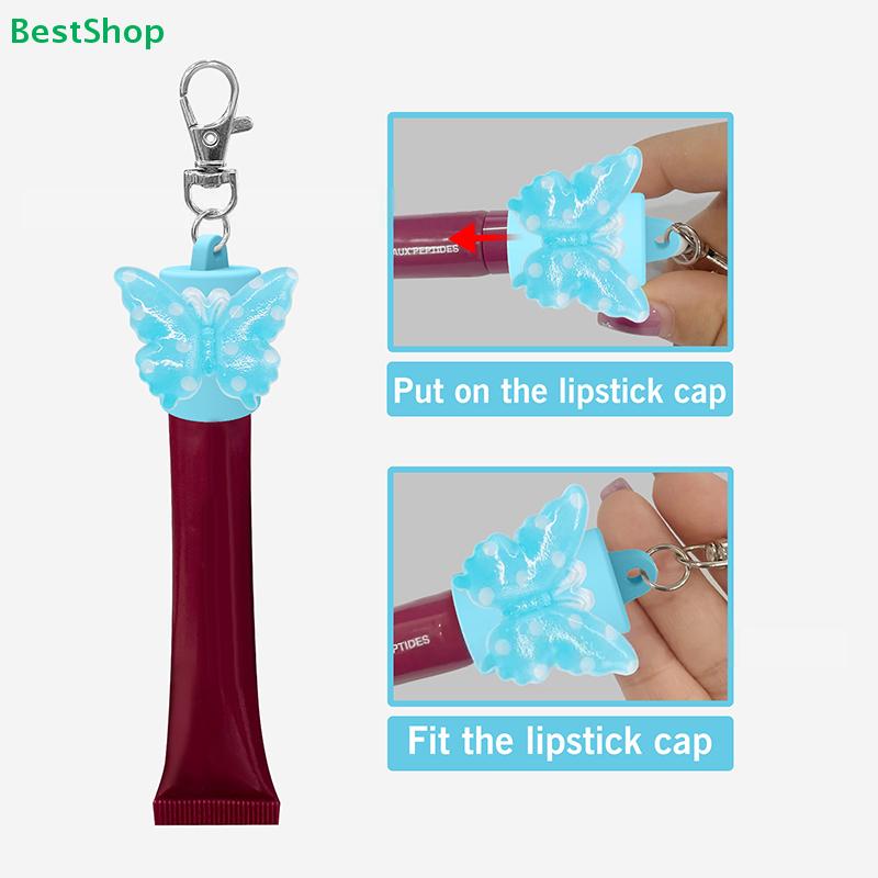 Cute Butterfly Keychain Hand Sanitizer Holder - Portable Travel Keychain Cap for Lipgloss and Balm