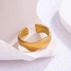 Stainless Steel Hammered Gold Open Adjustable Ring with Irregular Lines