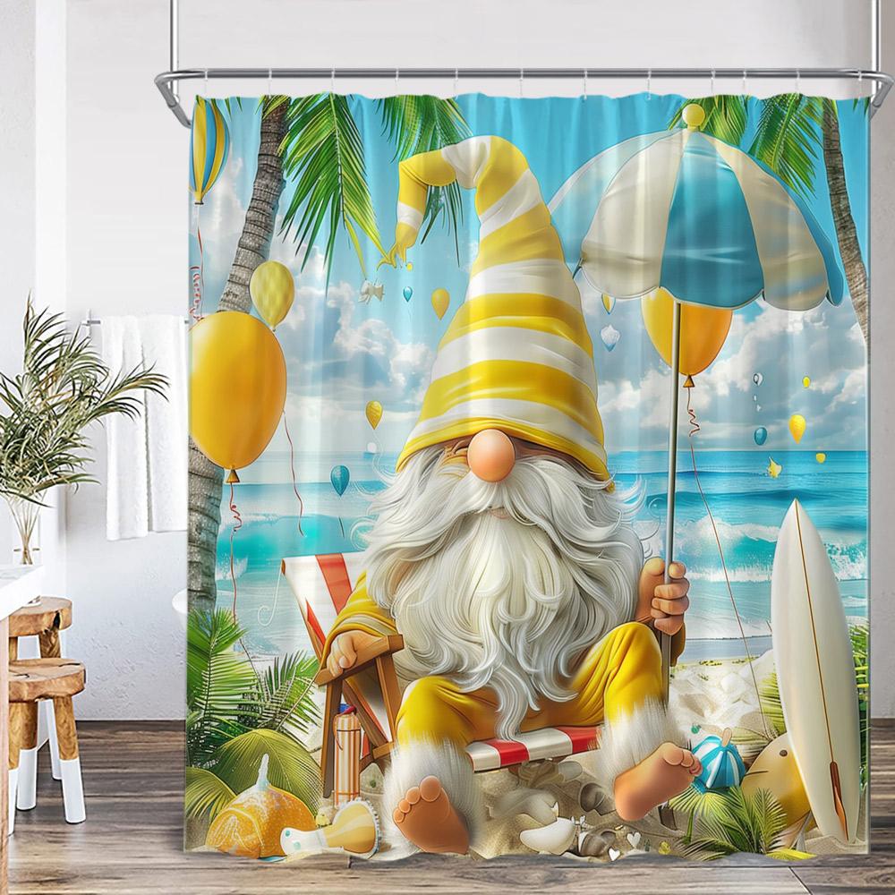 Elf Shower Curtain Sunflowers Summer Vacation Spring Floral Bath Decor Halloween Elf Bath Curtain Cloth Holiday Bathtub Curtain