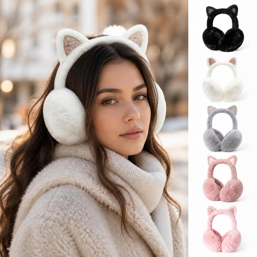 Foldable Faux Fur Ear Warmers Faux Fur Foldable Thermal Earmuffs Cat Ear Earmuffs  Winter Outdoor