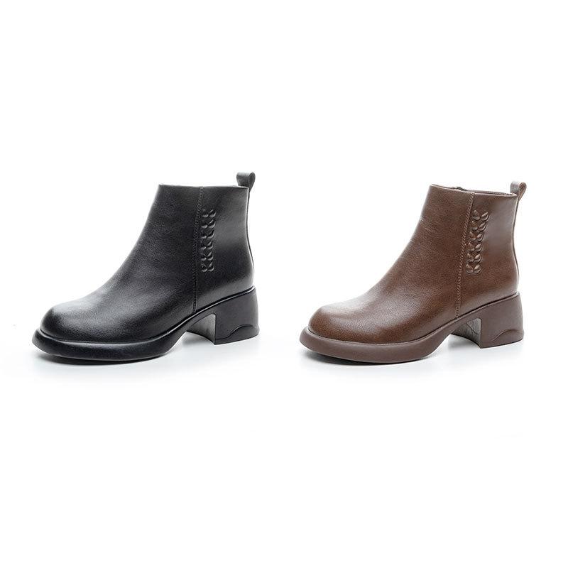 2025 new leather Martin boots women's British style versatile casual thin boots velvet Korean version short boots thickened boots