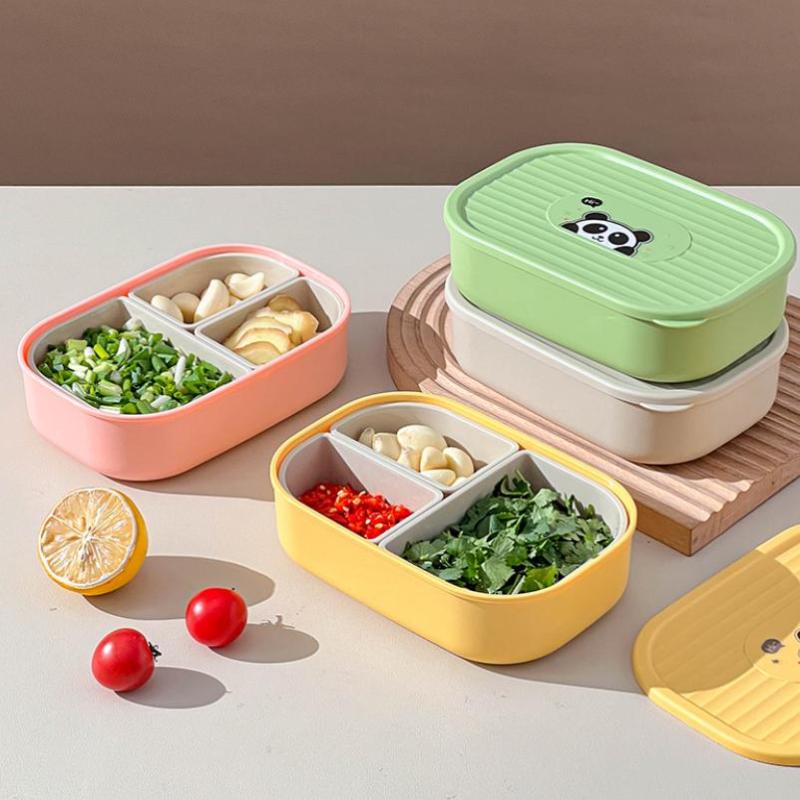 3 Compartment Food Storage Box Food Grade Cute Rabbit Print BPA Free Reusable Containers for Refrigerator Travel Use