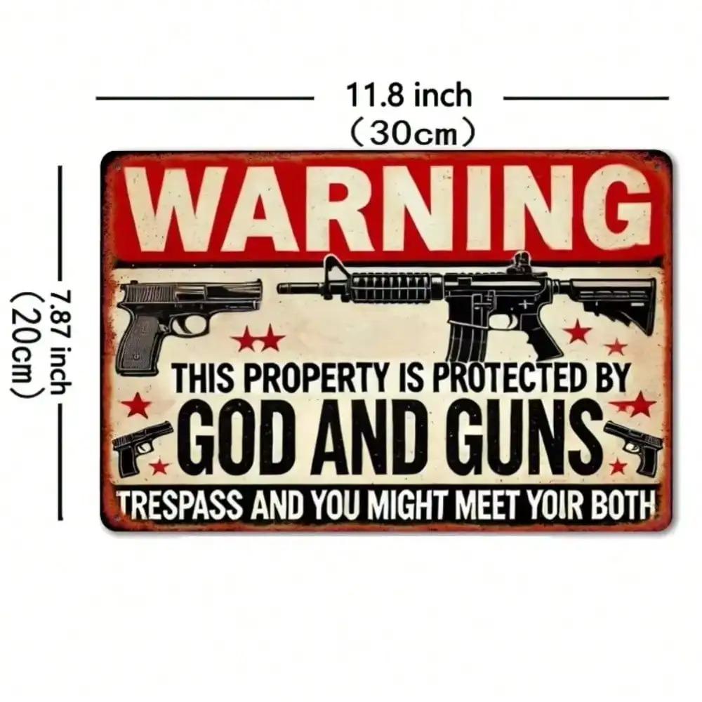 American Flag Protected By God And Guns Metal Sign Wall Decor 20x30cm Rustic Vintage Cafe Bar Home Man Cave Decor
