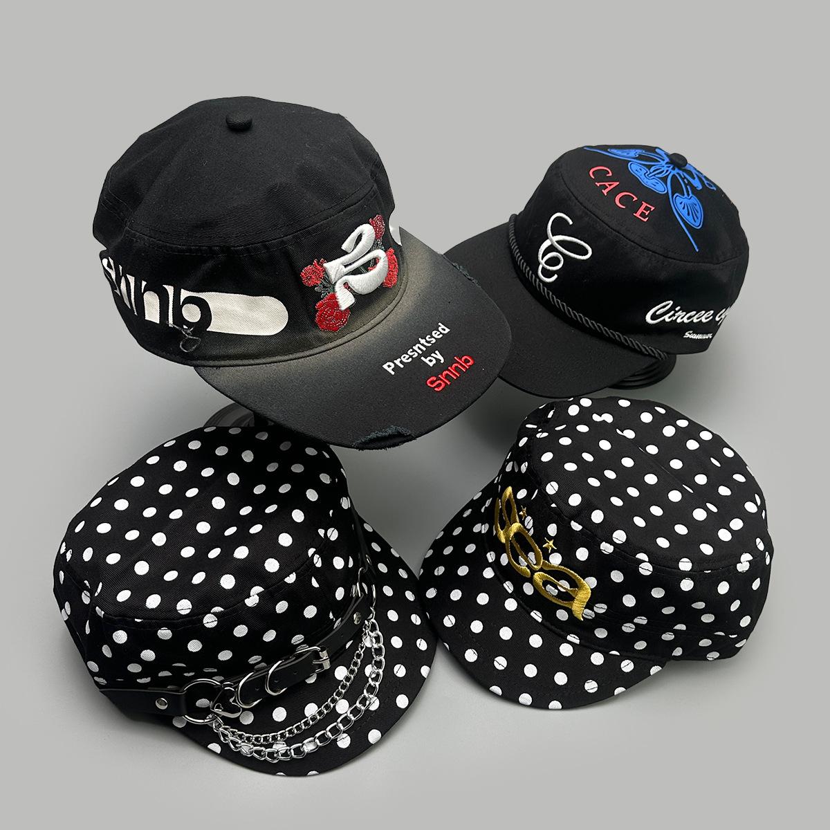 Charm Clothings Women's Black/White Four Seasons Niche Letter Embroidery Polka Dot Rose Baseball Cap Men's And Flat Top Color Matching Street Cap 52-60Cm