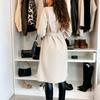 Women's Commuting Coat Winter Temperament Street Trend Solid Color Double Breasted Buckle Long Sleeve Tied Woolen Coats