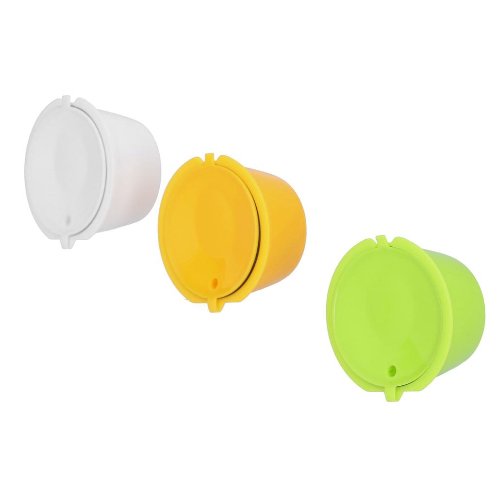 3PCS Colorful Rusable Coffee Filters Coffee Capsule Cup with Brush Spoon Cafe AccessoriesYellow Green White