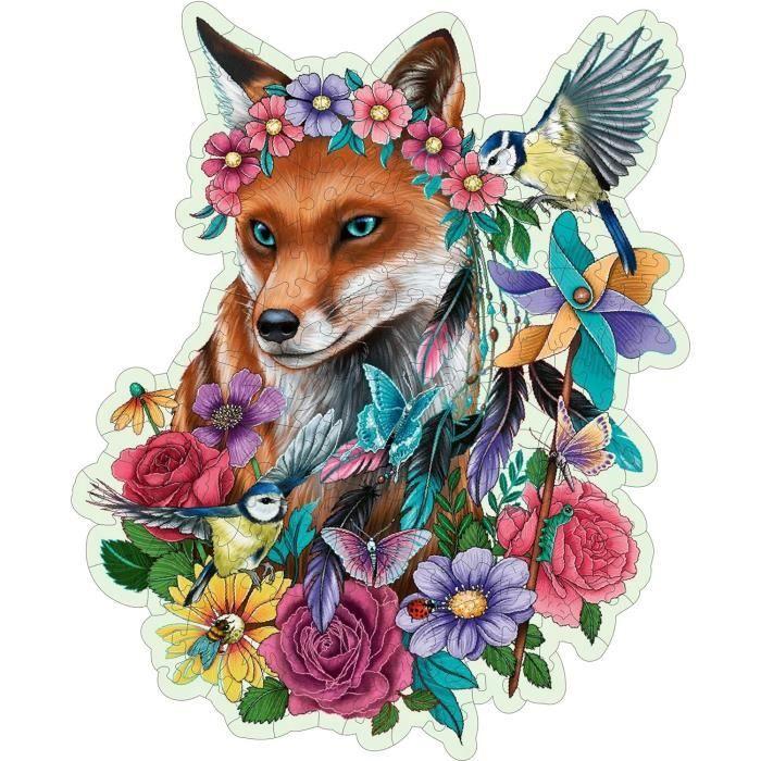 Puzzle en bois Renard coloré 150 pièces robustes et naturelles dont 15 figurines en bois (whimsies), Qualité premium - Pour enfants