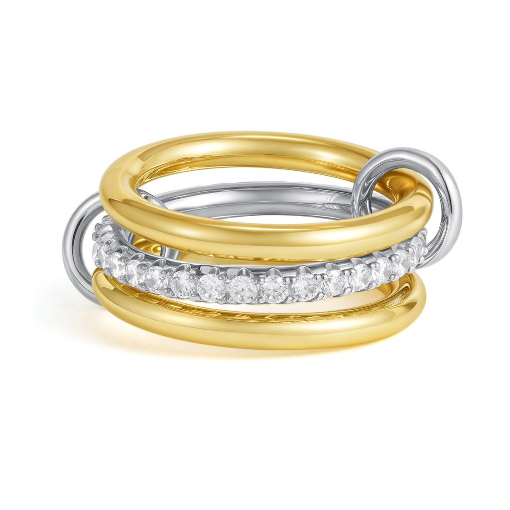 Luxury Cubic Zirconia Gold Plating Multilayer Connecting Rings for Women Fashion Mixed Color Stackable Finger Ring Party Jewelry