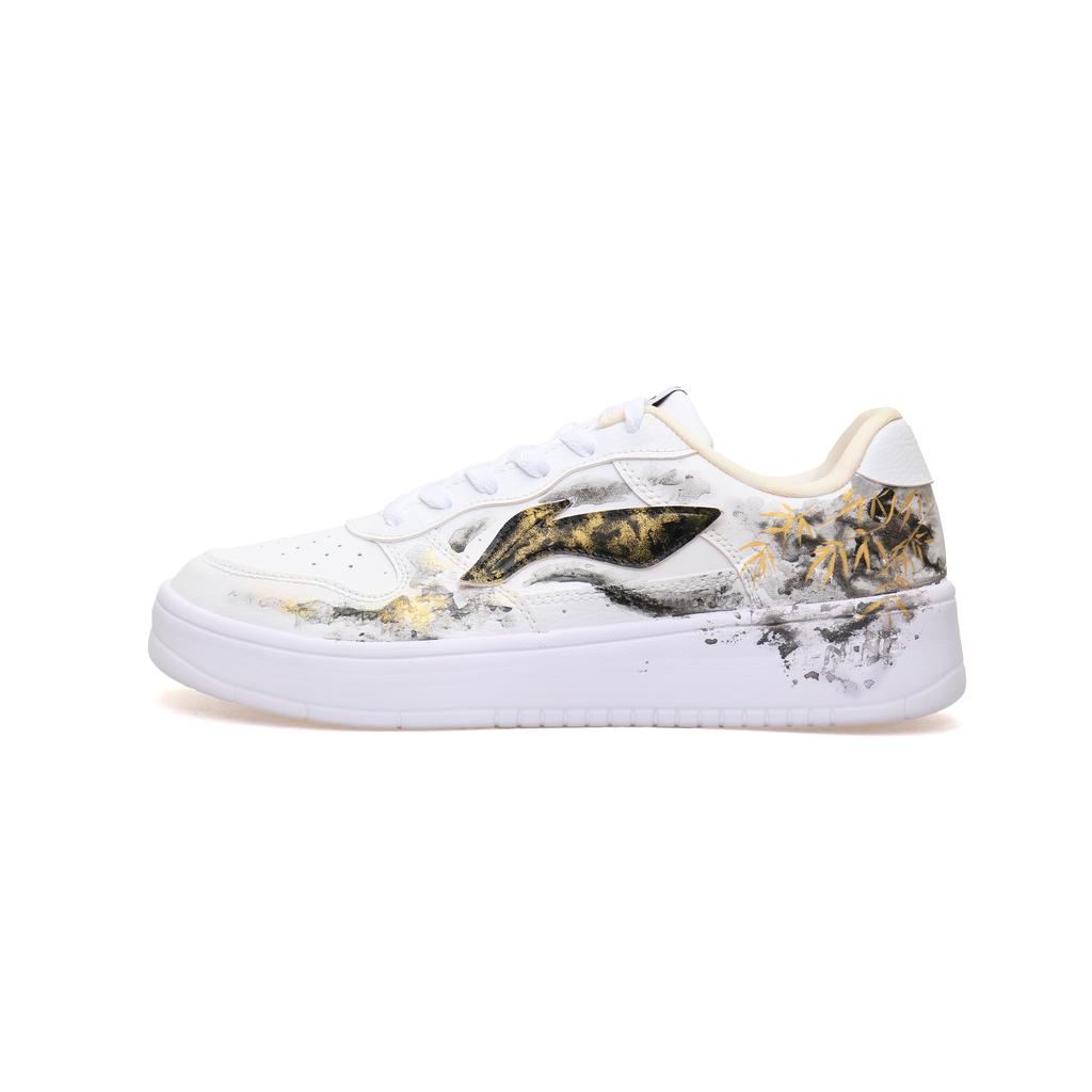 Li Ning Slip Resistant Cushioning Abrasion Resistant Low Top Skateboard Shoes Unisex White Black Gold AGCS419-1(Team303-)