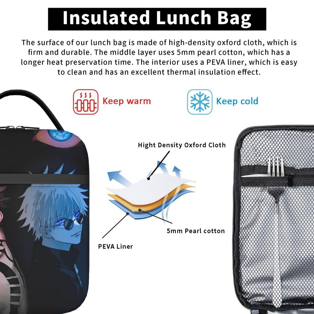 Ryomen Sukuna Insulated Lunch Bag Cooler Bag Reusable,Lunch Container Jujutsus Kaisens Anime Portable Tote Lunch Box Bento Pouch
