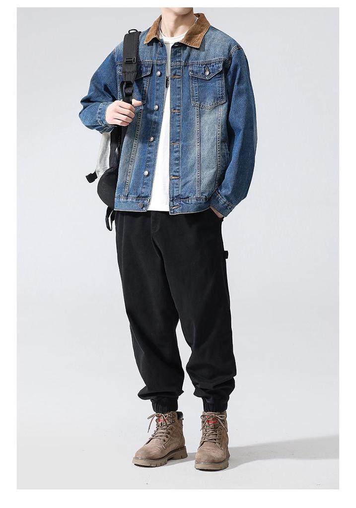 Men's Retro Washed Denim Jacket - Loose Fit American Style, Spring/Autumn 2024 Trend