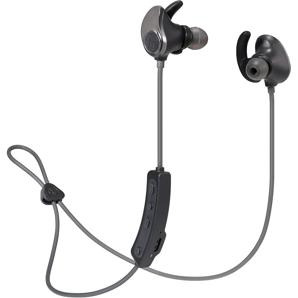Audio-Technica SONICSPORT Wireless Earphones, Waterproof/Sports-oriented, 4GB Memory, Bluetooth, Remote Control/Microphone, Metallic Black ATH-SPORT90