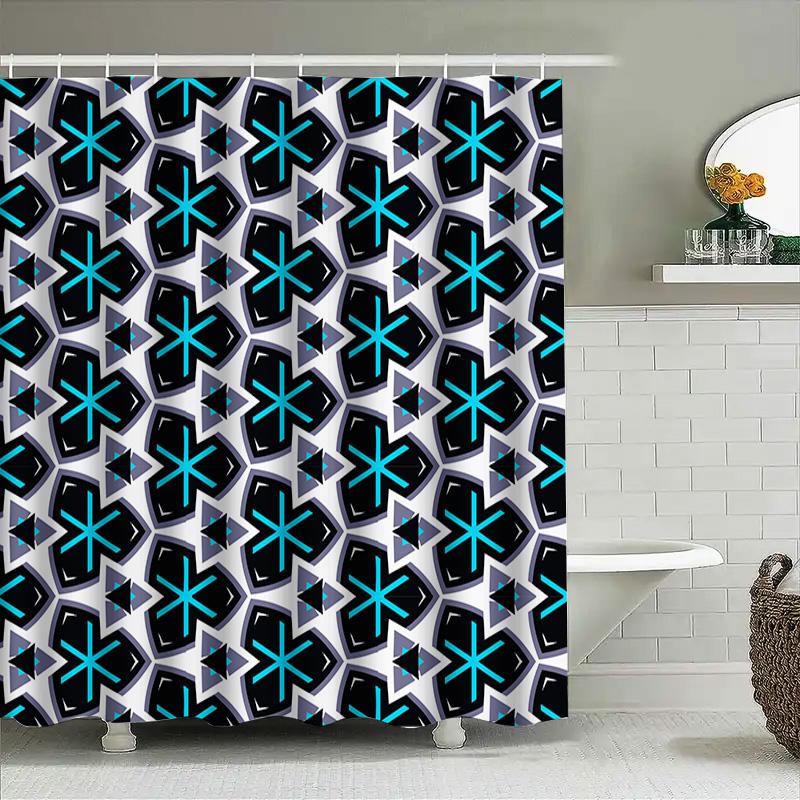 Blue Black Geometric Pattern Shower Curtain For Bathrooms Decor Home Linen Waterproof Bathroom Accessories