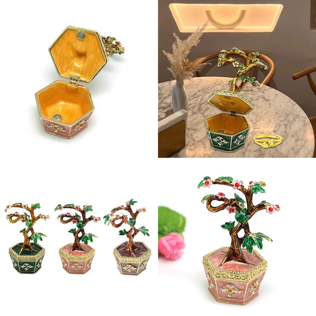 Creative Money Tree Shaped Desktop Ornament Jewelry Organizer Box with Lid Storage Container for Sorting Small Item