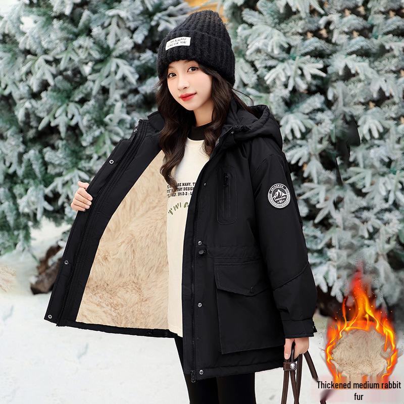 Girls' Fleece-Lined Cotton Parka - 2025 New Style