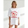 Oversize Women's Short-Sleeve T-Shirt with Cartoon Coffee Cup Figure & "MORE ESPRESSO LESS DEPRESSO" Text Print