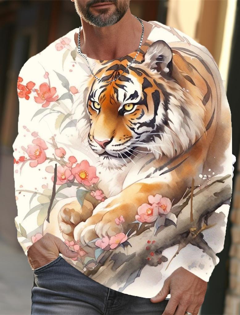 Nuova Felpa Pullover con Stampa Tigre 2024 Autunno Inverno Casual da Uomo a Maniche Lunghe Girocollo Streetwear Harajuku Abbigliamento da Uomo