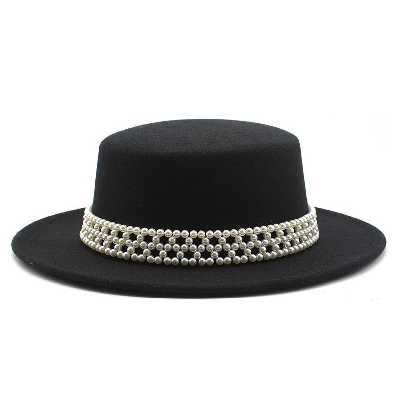 French Top Hat British Retro Pearl White Wool Woolen Celebrity Girl Xiaoxiang Style Big Brim Flat Top Hat