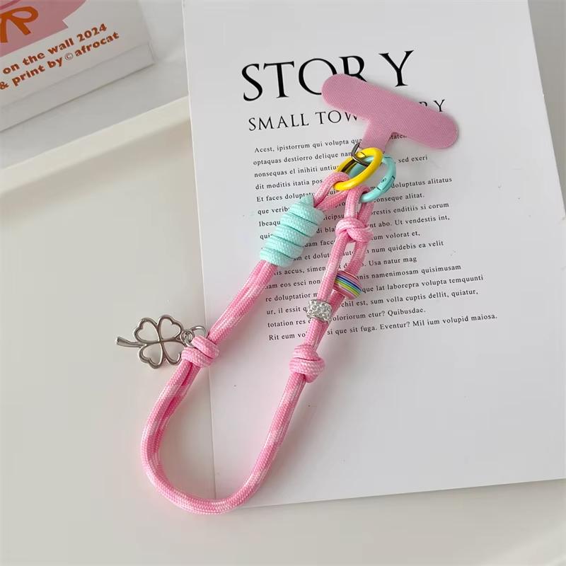 

Cute Phone Lanyard Hanging Rope Anti-lost Clover Pendant Decoration For Women Fashion Wrist Short Straps Phone Charm Chain Other