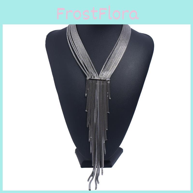 Summer Collection Geometric Metal Necklace With Rhinestones And Tassels For Daily Use