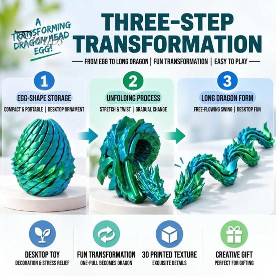 Movable Joint Dragon 3D Printed Articulated Fidget Toy, Twist Eggs, Slippery Egg Flexible Desk Ornament for Home Office Stress Relief Toy