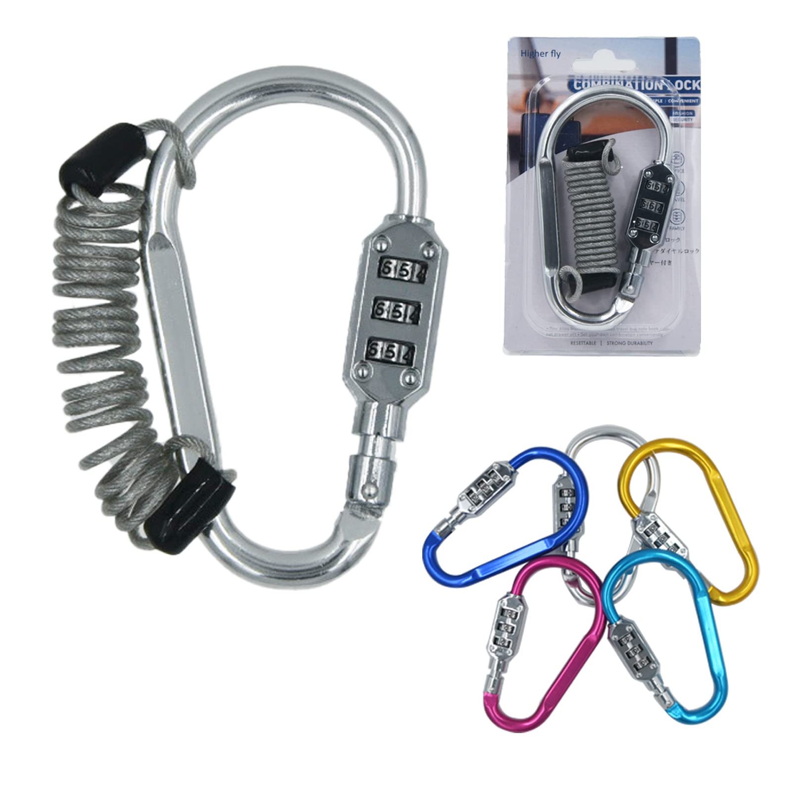 Helmet Lock Wire, Large, Versatile Carabiner Lock, Heavy Duty, Security Bike, Helmet Holder Dial, L серебряный