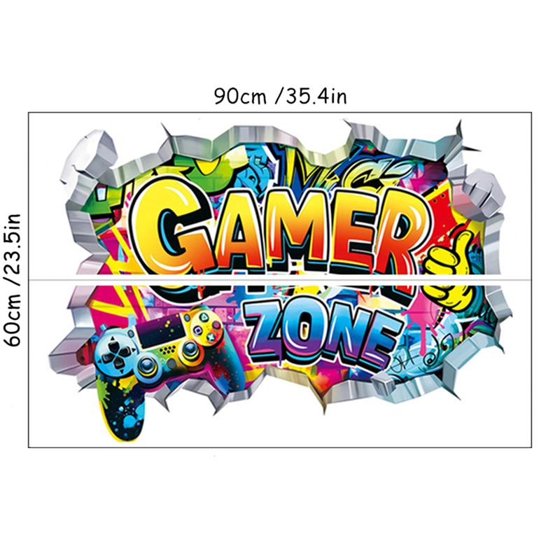 Poster di Gioco più Grande Buco nel Muro 3D Arte Fresca Zona Gamer Adesivi Murali in Vinile per Controller di Gioco Decorazione per Casa Camera dei Bambini Stanze da Gioco