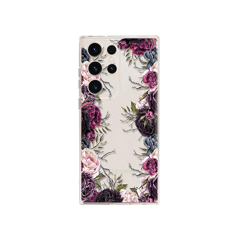 Applicable To Samsung S25ultra Apple Iphone17 Ins Floral Retro Big Flower Mobile Phone Case Painted Protective Case