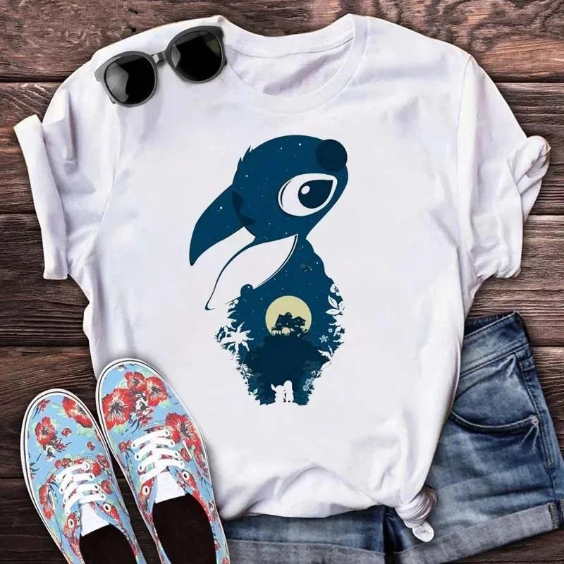 New Disney Women T-shirt Kawaii Lilo Stitch Print Tee Shirts Fashion Short Sleeve T Shirt Female Streetwear Y2k Clothes Top