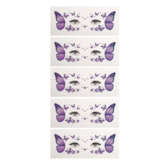 5 Sheets Glitter Butterfly Eye Stickers, Temporary Face Tattoos for Kids, Cartoon Decals for Festival Makeup, Party Decor