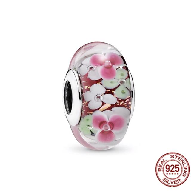 925 Sterling Silver White Red Blue Lucky Four -Leaf Clover Murano Glass Charm Jewelry Bead Fit Sweet Fasion Bracelet