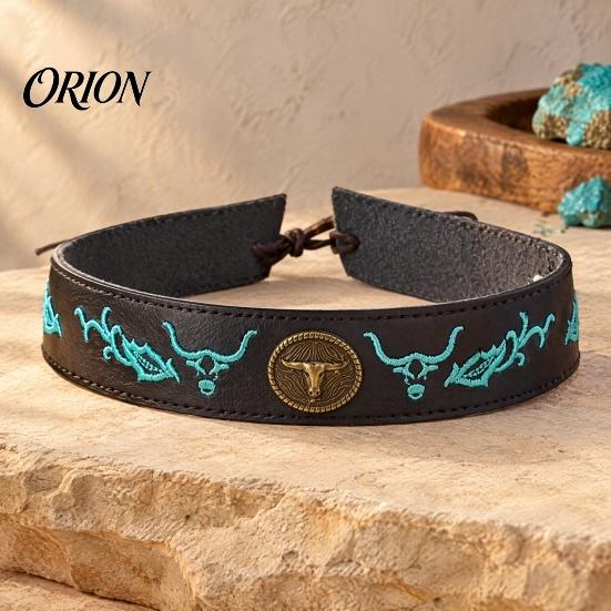 Cowboy Hat Band Ethnic Style Band, Durable PU Leather Embroidered DIY Decoration Strap, Adjustable Decorative Belt for Wide Brim Hats Vintage Strap