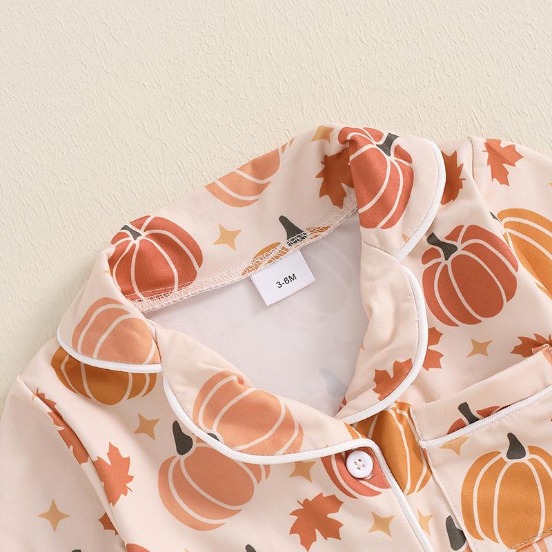 Infant Newborn Baby Girl Halloween Sleeping Romper Ghost/Pumpkin Print Lapel Long Sleeve Button Down Jumpsuit