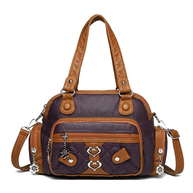 Women's Soft Leather Shoulder Bag Large Capacity Lightweight Crossbody Bag Mother Bag