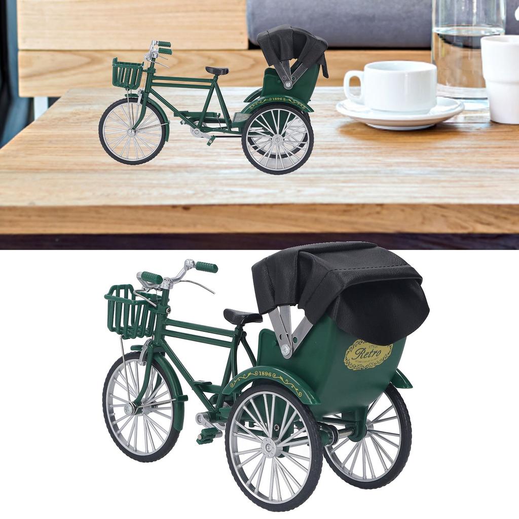 Rickshaw Model Retro Design Decorative Interesting Alloy 3 Wheel Rickshaw Desktop Ornament for Decoration