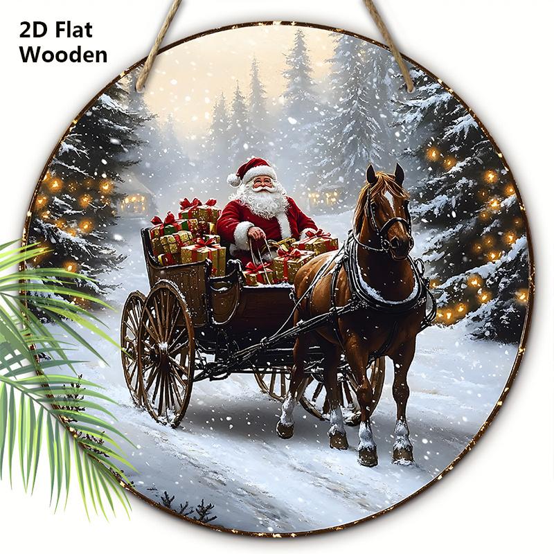 

Теплая Зимняя Рождественская Деревянная Табличка с Узором Санта-Клауса и Кареты - Круглая Табличка Navidad для Декора на Входную Дверь или Стену - Идеальный Рождественский Подарок 20cm/7.87in коричневый