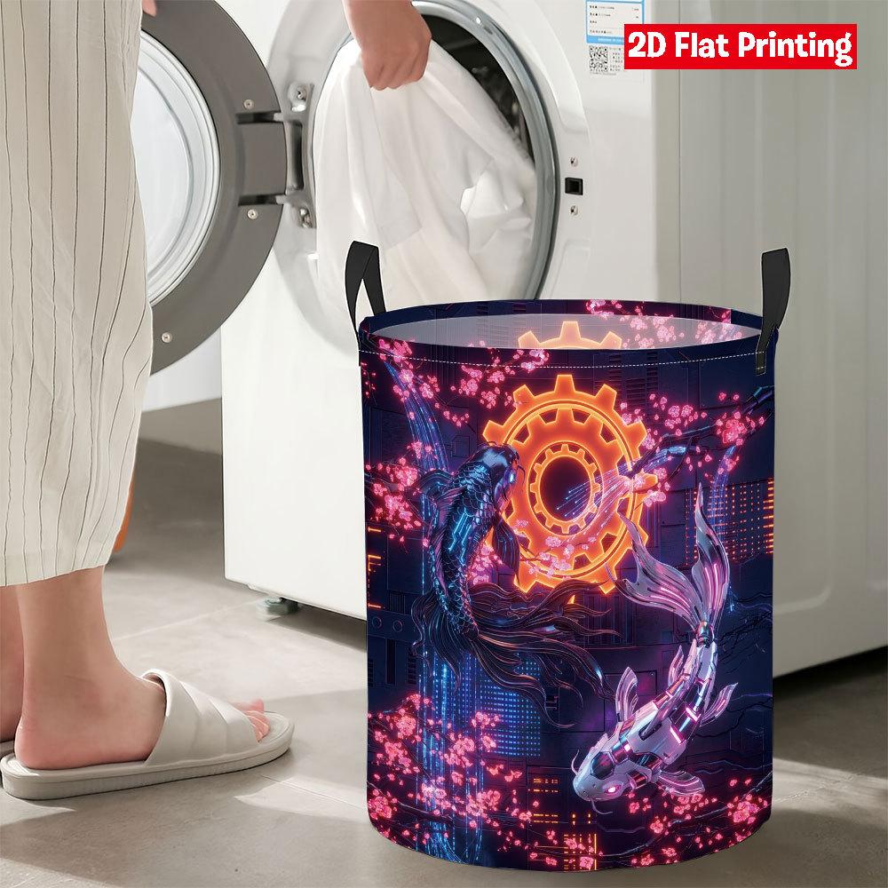 Collapsible Laundry Basket Large Round Waterproof Fabric Hamper Dirty Clothes Storage Bin Toy Organizer with Handles