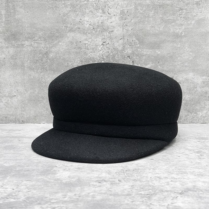 French Retro Solid Color Wool Woolen Duck Tongue Beret Female British Style Flat Top Equestrian Hat Wide Brim Shows Small Face