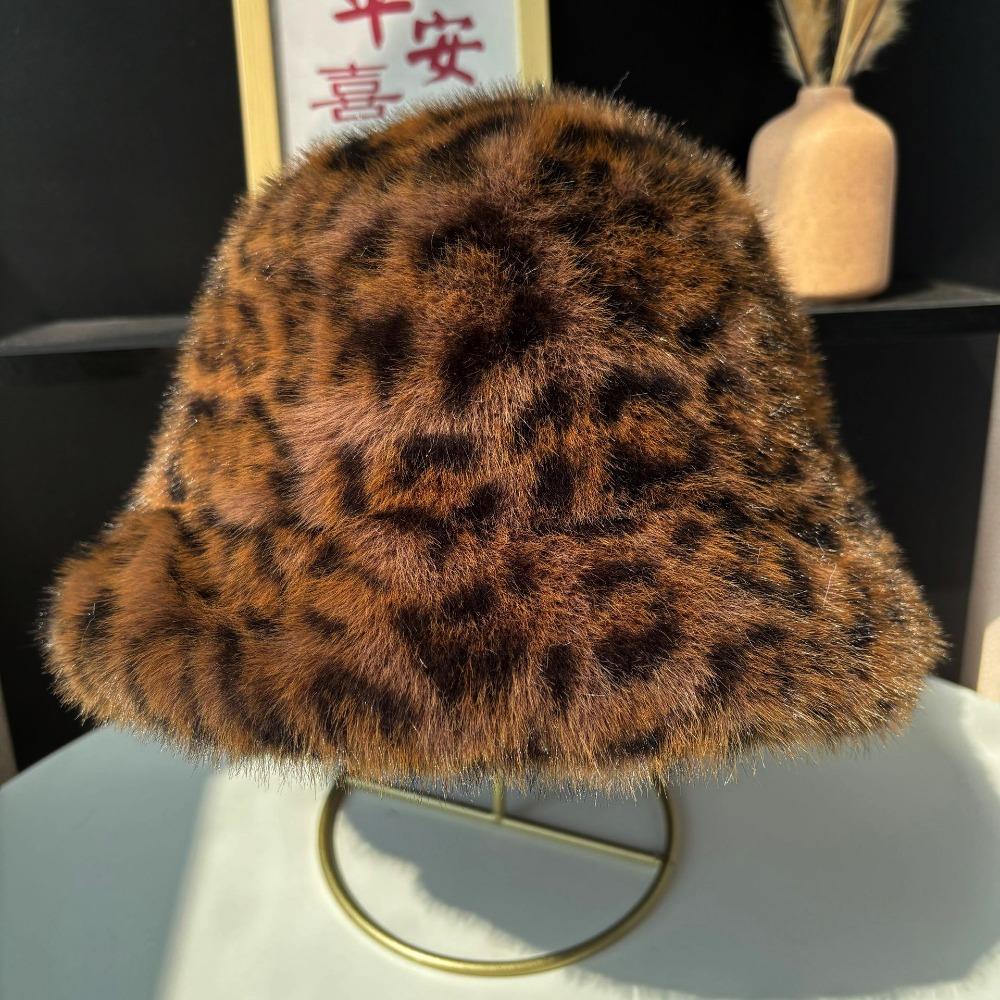 Retro Leopard Print Fisherman s Hat Leopard Print Women s Faux Fur Beret Hat for Daily Wear 4