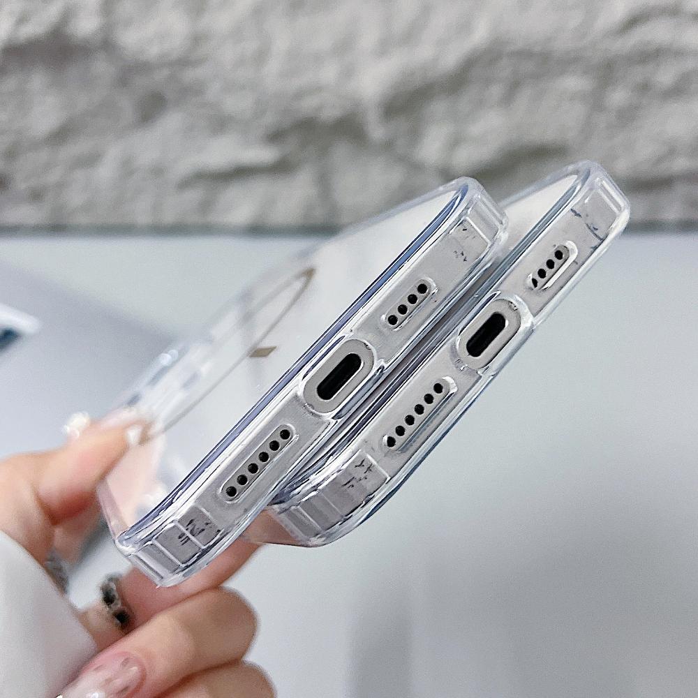 Magnetic  Clear Case For iPhone 16 E 15 14 13 12 11 Pro Max Plus Mini XS XR Funda For Magsafe Silicone Transparent Cover