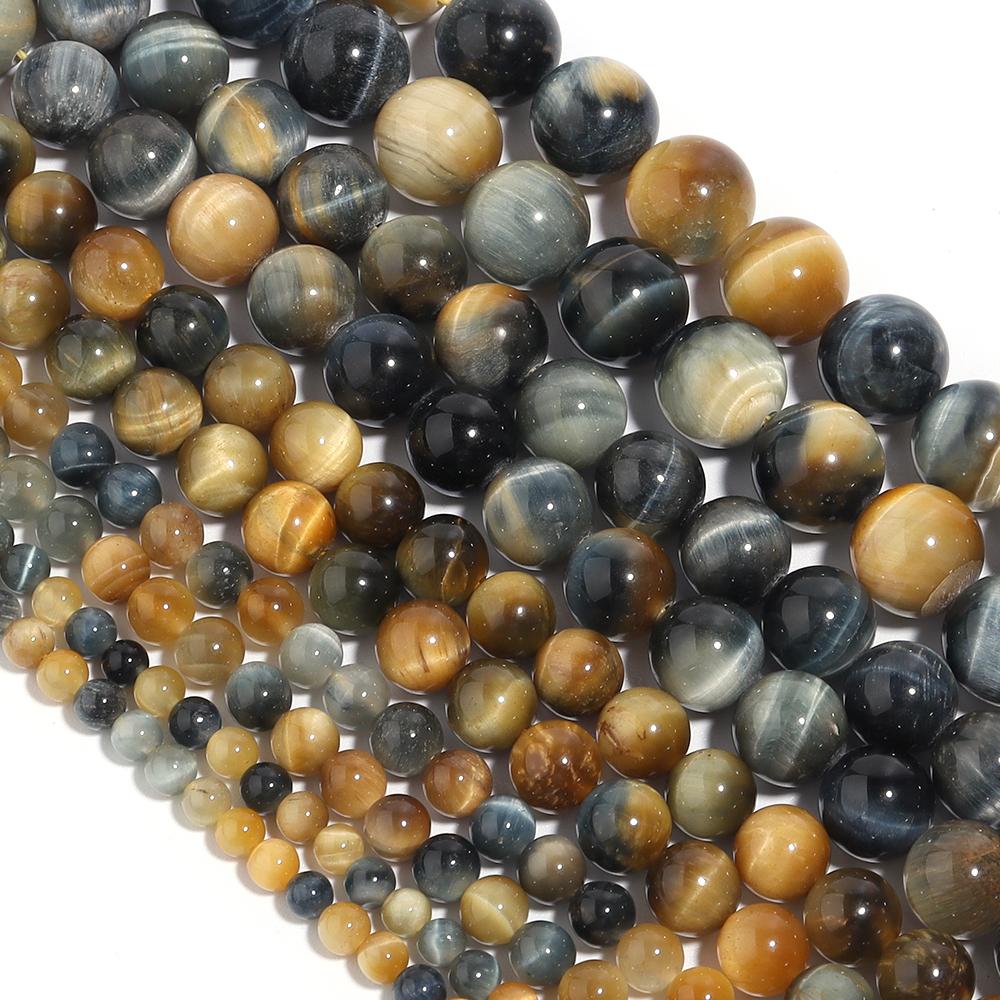 1 Strand Natural Tiger Eye Stone Beads Multicolor Round Loose Spacer Beads 4-12mm for Jewelry Making DIY Bracelet Accessories