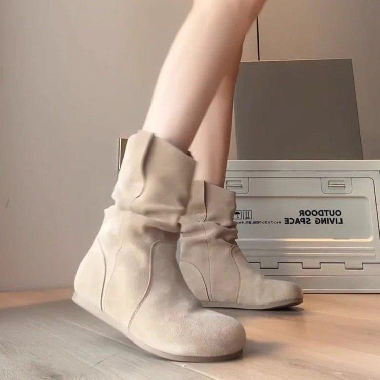 Pile Up New Velvet Retro Cotton Boots Early Autumn Flat Women's Martin Boots Thick Short Boots Small Boots 2025 Autumn and Winter Camel